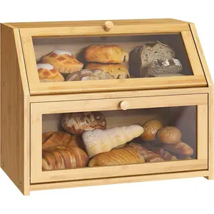 Farmhouse Bread Box for Countertop Bread box Layer Bamboo Wooden Large Capacity Bin Container(Natural)