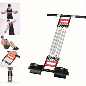 3-in-1 adjustable resistance training system, spring-loaded heavy home exercise equipment-bench press, abs and grip exerciser with ergonomic grab bars, portable multi-purpose exercise machine designed for upper/lower limb strength training