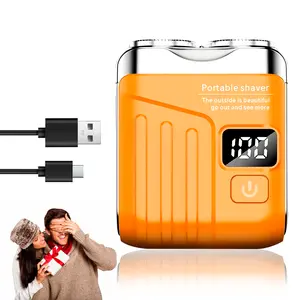 Portable Mini Electric Shaver for Men, Dual Ring Rotary Beard Trimmer, USB Rechargeable Magnetic Washable Razor, Compact Travel Shaver