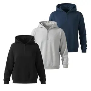 Men's Solid Color Half-Zip Hoodies 3-Pack Ultra Cozy Breathable Lightweight Pullover Sweatshirts with Adjustable Drawstring Hood Roomy Kangaroo Pocket and Relaxed Fit Ideal for Daily Casual Outings Morning Strolls Outdoor Errands Long Sleeve Tops