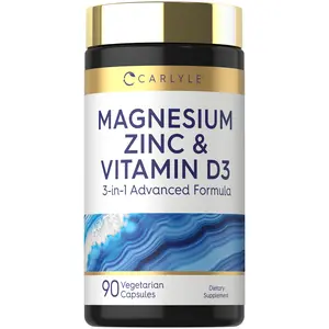 Carlyle Magnesium Zinc and Vitamin D3 | 90 Capsules | 3-in-1 Advanced Formula | Vegetarian, Non-GMO and Gluten Free