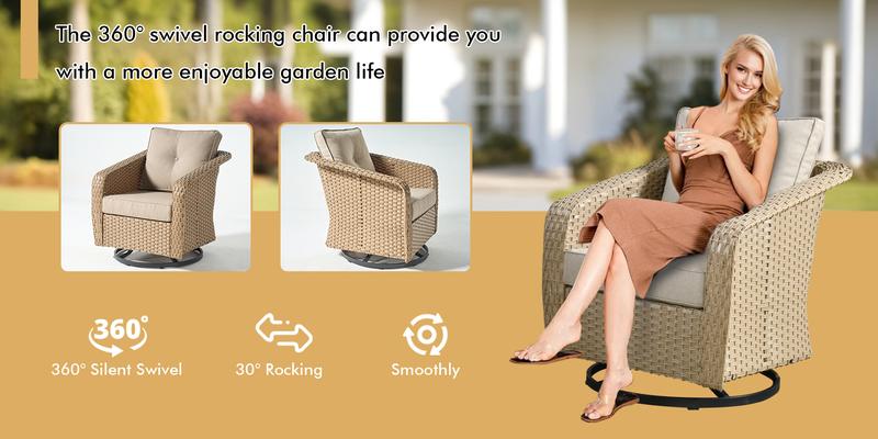 Weaxty 3Pc Set Outdoor Swivel Chairs with Side Table Sectional Rattan Sofa for Poolside Backyard Patio Furniture Elegant Design Comfortable Swivel Chairs & Stylish Side Table