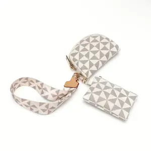 Geometric Coin Purse Checkered Pattern PU Leather Small Wallet Portable Wristlet Cosmetic Bag with Keyring Classic Stylish Crossbody Bag for Daily Travel