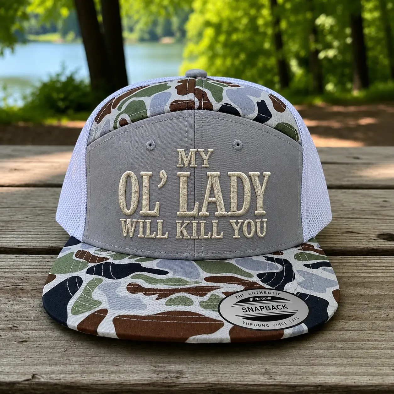 "My OI Lady Will Kill You" Embroidered Trucker Cap, Bold Graphic, Adjustable Snapback, Men's Accessories, Cap Couture Co, Outdoor Gift for Him, Mens Gifts, Gifts For Him