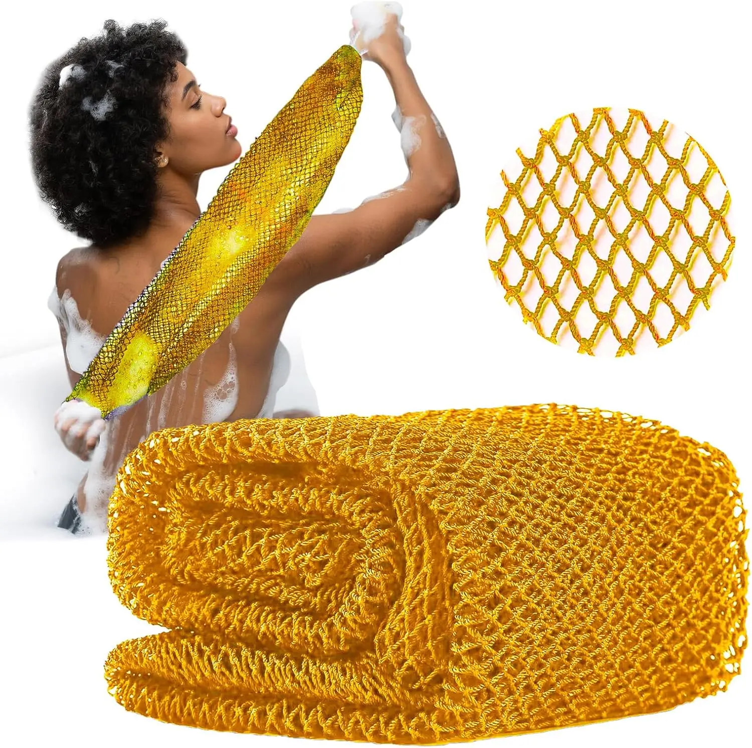 Cotton African Net Bath Sponge & Exfoliating Loofah, Smooth Skin Quick-Dry Mesh Body Scrubber for Daily Use Shower, Long-Lasting Deep-Cleansing Bathroom Towel Accessory