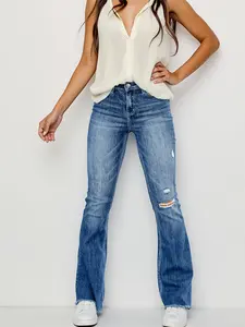 Women's Ripped Button Fly Skinny Stretchy Jeans, Distressed Skinny Jeans, Fashion Casual Denim Pants for Daily Outdoor Wear, Ladies Bottoms for All Seasons
