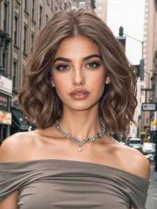 12 Inch Synthetic Wig, Bob Short Hair, Synthetic Wavy Curly Wig, Daily Style, Holiday Gift, Wigs with Bangs, All Seasons