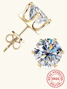 S925 Sterling Silver Synthetic Moissanite Earrings, Elegant Moissanite Ear Studs for Women & Girls, Trendy All-match & Exquisite Jewelry for Birthday Gift