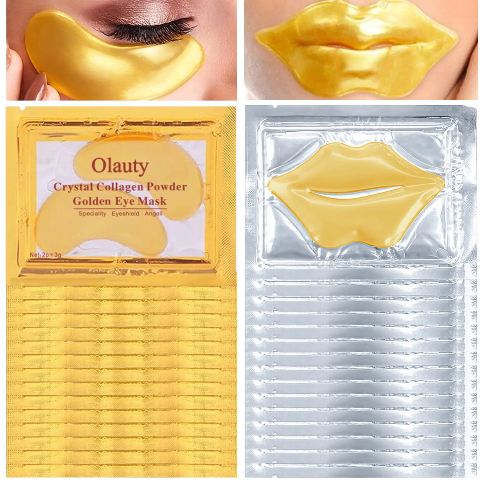 30Pcs Golden Eye & Lip Mask Set, Moisturizing Under Eye Mask & Lip Mask, Hydrating Collagen Crystal Eye Patches, Effectively Nourishes the Lip & Eye Skin for Women and Men, Eye Care Gift for Girlfriend, Wife and Mother