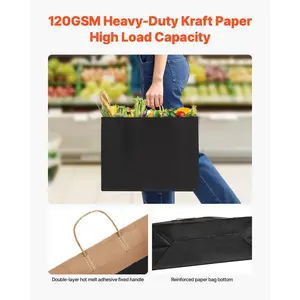 Father's Day Gift VEVOR Kraft Paper Bag with Handles 100Pcs 16x6x12 in Party Shopping Retail Bag Black