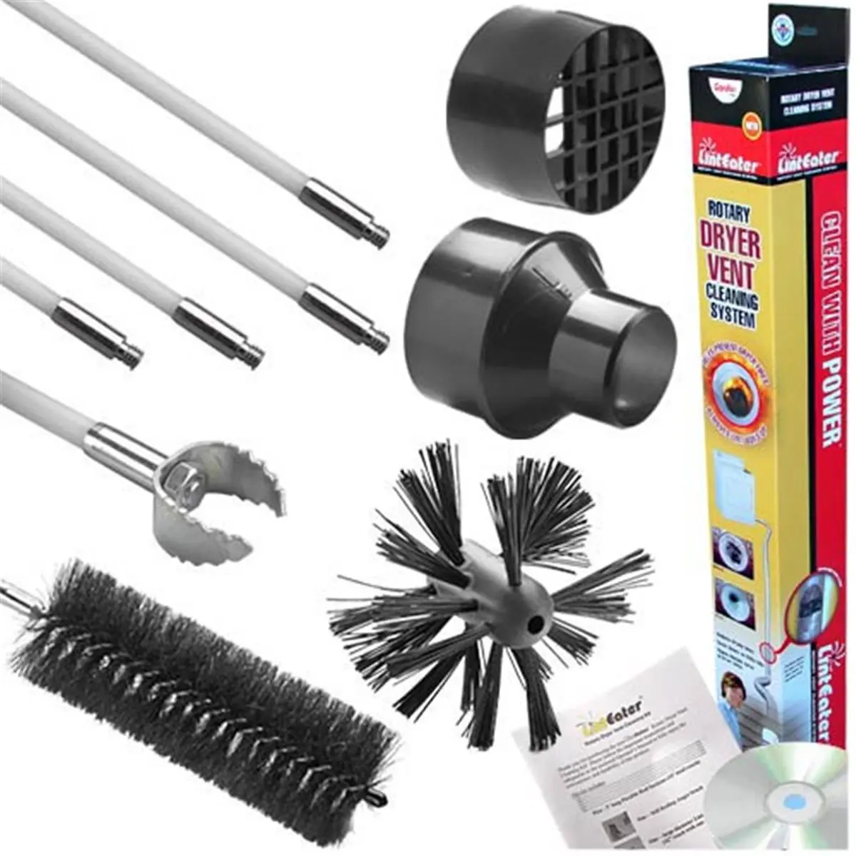 212 MAIN Woodeze 5GA-RLE202 LintEater Rotary Dryer Vent Cleaning Kit - Dryer Adapter, Vacuum Adapter, Flex Rods, Blockage Removal Tool, Lint Trap Brush, Fire Safety Home Supplies Cleaning System