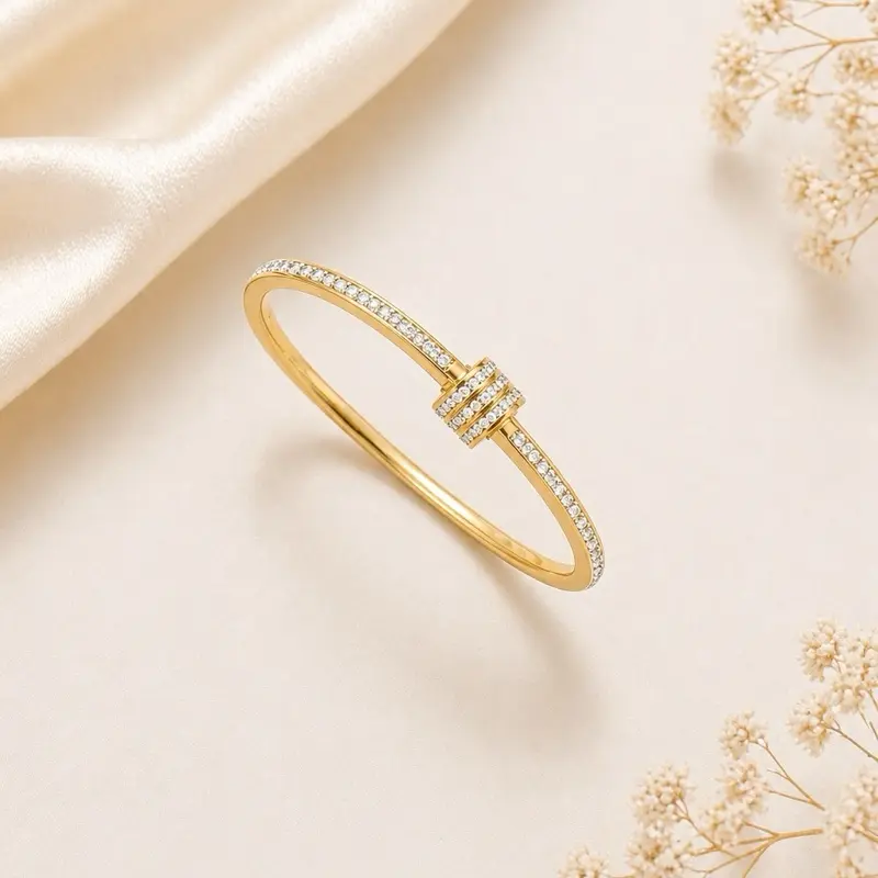 Waterproof Bangle Bracelet for Women 18K Gold Plated Stainless Steel Tarnish Free Hypoallergenic Jewelry Elegant Design