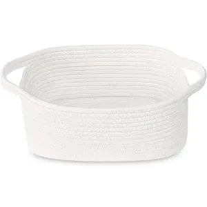 Small White Basket, Soft Woven Storage Bins Baskets for Cat Dog Toys Organizer, Decorative Shelves Closet Organizing Basket Chest Box, Empty Gift Baskets