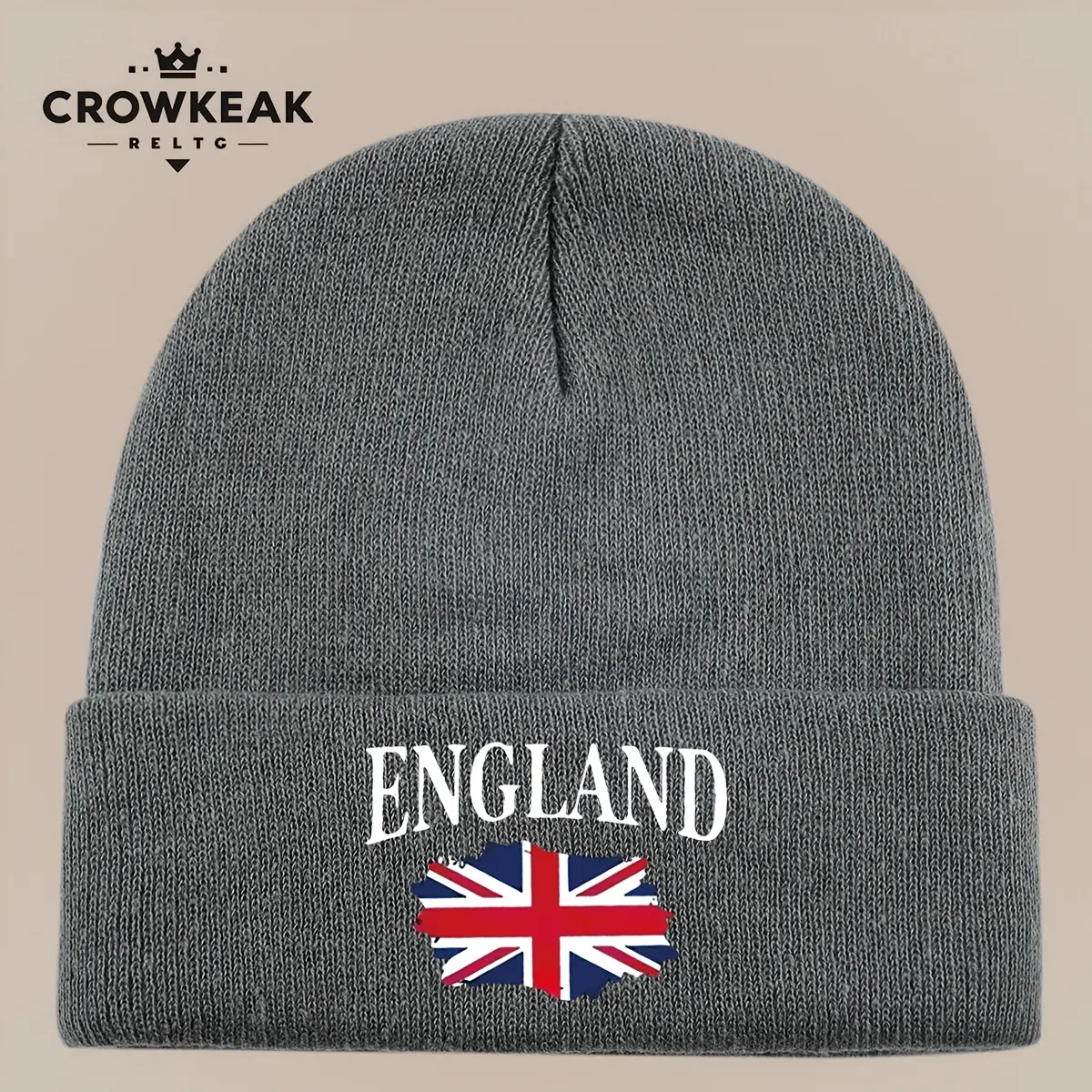 S&T 1 Piece England Flag & Union Jack Knitted Hat - Lightweight, Warm, Elastic Unisex Winter Hat, Proud British Design with English Letters and Flag Print, Suitable for Sports, Travel, Casual Wear - Ideal Gift for England Fans