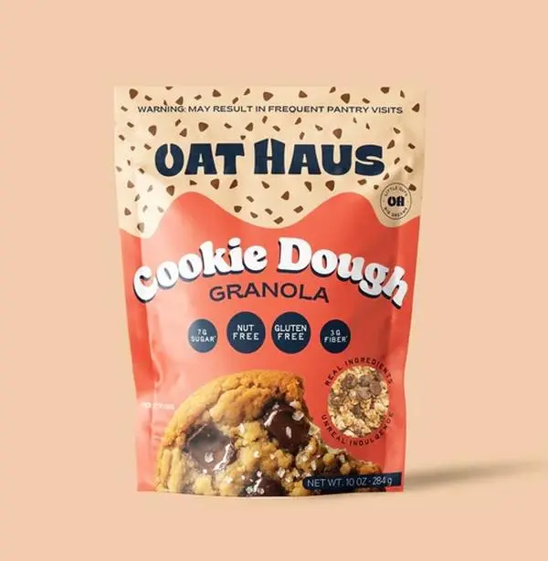 Oat Haus Cookie Dough Granola, Natural Chocolate-Vanilla Flavored, Low-Sugar, Caffeine-Free Breakfast Cereal for Pantry Storage