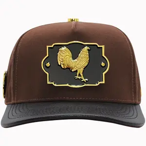 Ferreti Hats Premium FT125 El Gallo de Oro Black and Golden Rooster Emblem Snapback Cap