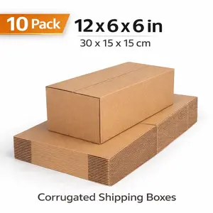 10 Pack 12 x 6 x 6 Shipping Boxes, Corrugated Cardboard Mailer Boxes for Small Business Packaging, Mailing, Storage and Office Supplies