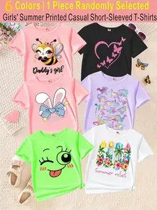 Randomly send 1pc from 6 Colors, 【Summer T-shirts-Casual Daily and Festive Party Knitted Tops-Comfortable Round Neck T-shirts-Birthday or School Uniforms-Professional Shirts, Fun Pattern T-shirts, Outdoor Styles】