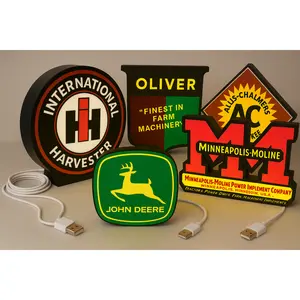 5 Lighted Farm Equipment Advertising Signs – Collectable - John Deere - Oliver Tractor - Minneapolis Moline - International Harvester -  Allis Chalmers-