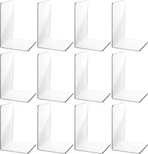 12 count Clear Bookends for Heavy Books, Book Shelf Organizer for Desk,Plastic Heavy Duty Book Holders Standand Invisible Bookshelf Dividers Decorative,Suitable for Office  Weighted Bookends