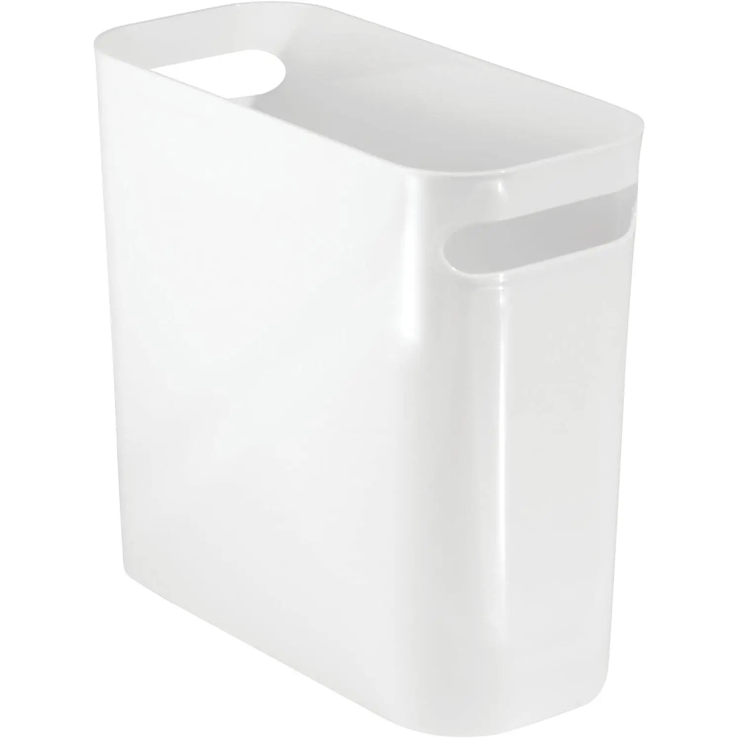 Aura Collection White 15 Gal (57L) Narrow Plastic Trash Can Bin with Built-In Handles, 10in High Tapered Design for Toilet, Kitchen Use