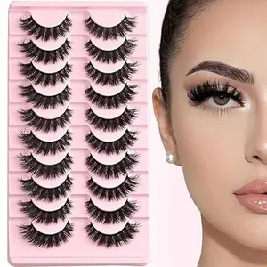 False Lashes Wispy Natural Strip Eyelashes 14mm Cat Eye Mink Lash Strips Full Volume Artificial Cateye Eyelash Pack Natural Look 10 Pairs Short Thick Fluffy for Women
