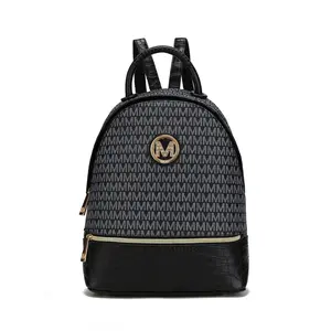 MKF Collection Denice Signature Backpack with Mesh Design, Metal Logo, and Adjustable Straps