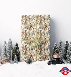 Watercolor Deer Wrapping Paper Christmas | Premium Holiday Gift Wrap Roll | Rustic Woodland Festive Supplies #4