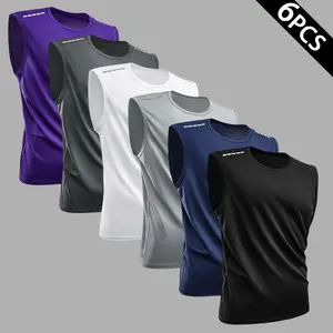 Multi-Color Breathable Sports Tank Top Set Men's Sleeveless Crew Neck Athletic Tank Tops, Premium Ice Silk Mesh Fabric With Minimal Shoulder Line Print Detail, Quick-Dry Slim Fit Lightweight Top For Daily Sports Wear