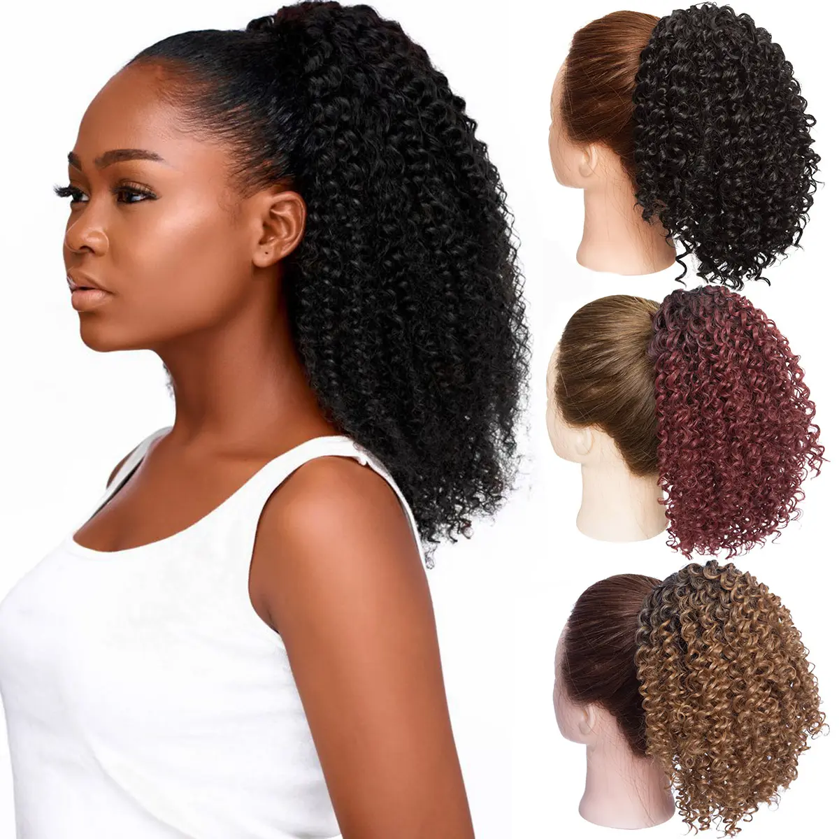 MY-LADY 8in Curly Ponytail Extensions - Synthetic Kinky Curly Ponytail, Drawstring Clip-In Hair Pieces for Women