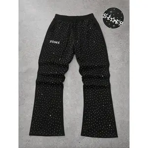 Men’s bell-bottom pants, casual street pants, black, featuring subtle sparkling brick patterns and an elastic waistband, delivering a relaxed, casual street style. Very suitable for work, school, and vacation GARMENTARY
