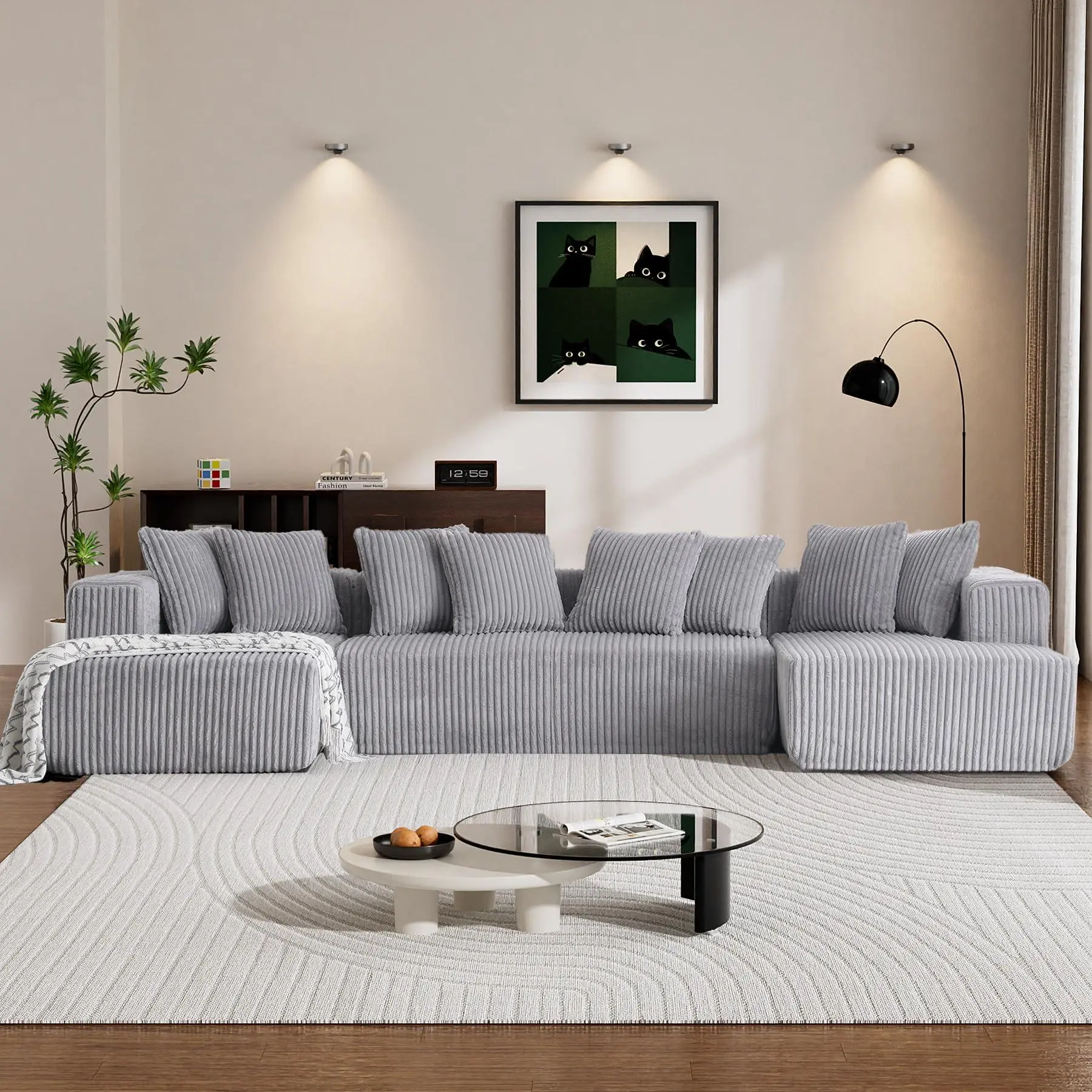 【2&3Packages Shipping】Oversized Couches for Living Room Modern Sectional Couch for Living Room Corduroy Boneless Couchs Comfy Cloud Couch Flexible Modular Sectional Sofa,Traditional Household Sofa in Soft Grey with Plush Cushions