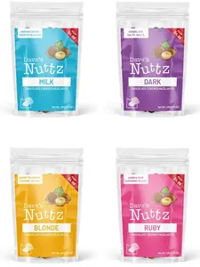 Dave's Nuttz - In Your Mouth Party Pack - All 4 Flavors - Chocolate Covered Hazelnuts - Milk Dark Blonde Ruby - US Made Snack