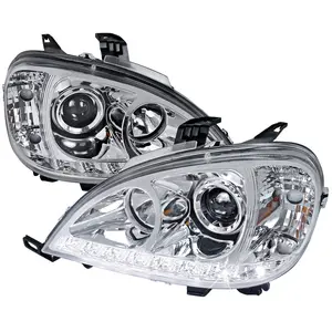2002-2005 W163 ML Class Projector Headlight Assemblies w/ SMD LED Light Strip (Chrome Housing/Clear Lens)