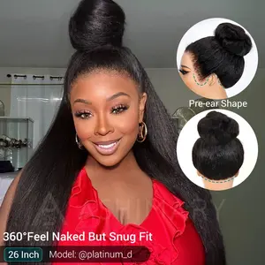 【 Newborn Hairline 】Hyperrealism KinKy Edge Hairline Invisi Strap 360 Skin Lace Frontal Kinky Straight Wig Pre-Everything Natural Look Human Hair Wig Comfortable Fit Breathable Feel Quick And Easy Installation#Summervibes