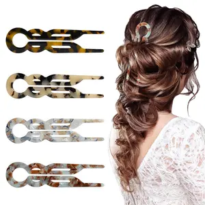 4PCS U-Shaped French Hair Pins for Women - Acetate Hair Clips for Thick, Thin, Fine Hair - Decorative Bun Styling Barrettes in Black & Blonde
