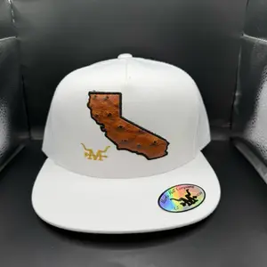 Custom State Ostrich Patch Hat - White with Brown State Design and Gold Logo
