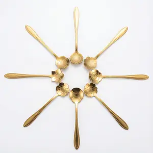 8 Pcs Gold Tea Spoons Gold Coffee Teaspoon Cute Gold Flower Spoons Stainless Steel Small Dessert Spoon for Stirring and Mixing Iced Tea Iced Coffee Milkshakes Ice Cream