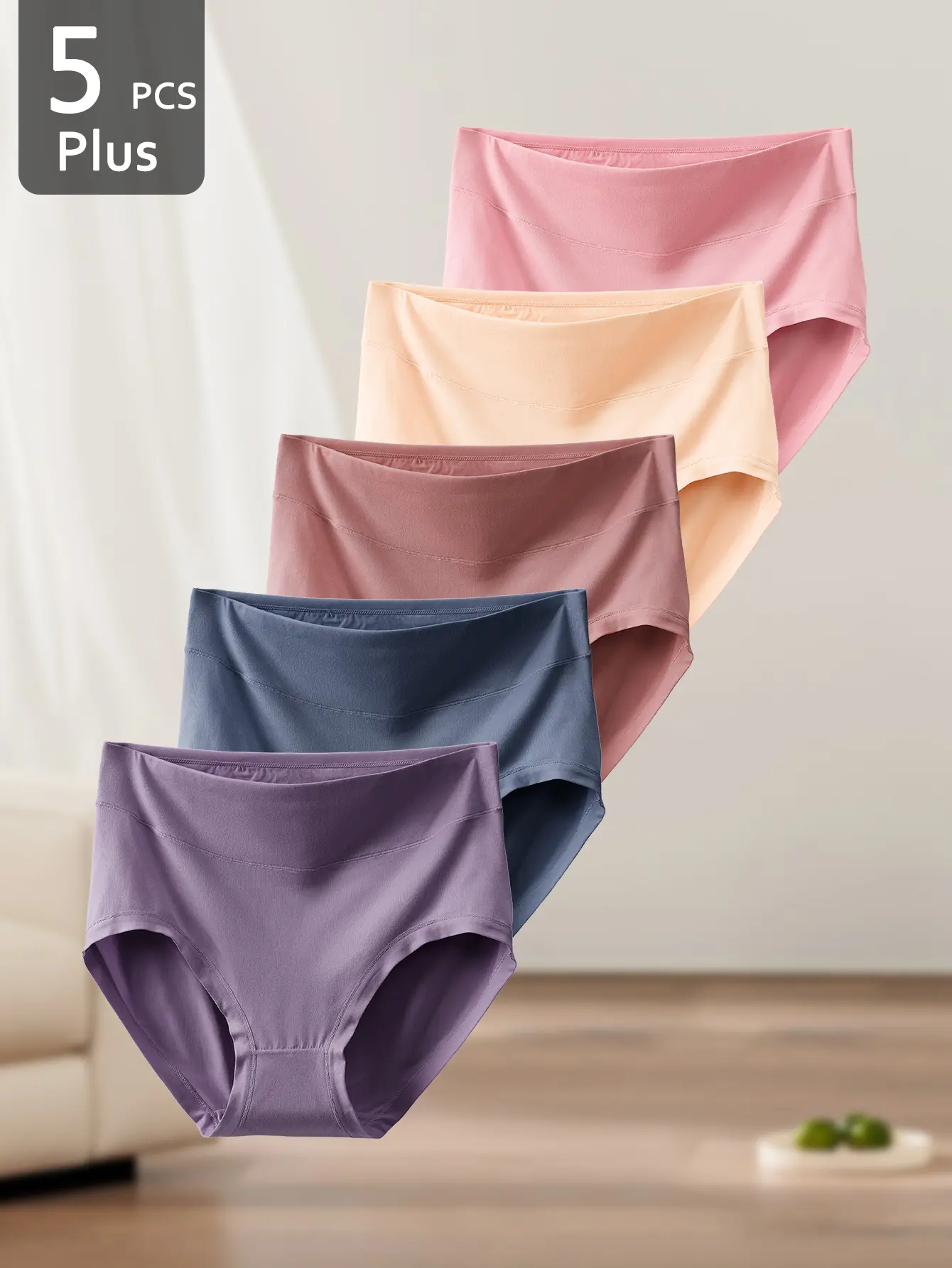 5PCS Womens Plus Size Plain Solid Full Coverage Underpants, Flexible Stretch Soft Knit Breathable Brief Panties, Multi Assorted Neutral Color Casual Daily Undies, Comfort Skin Friendly Underwear 1XL-4XL