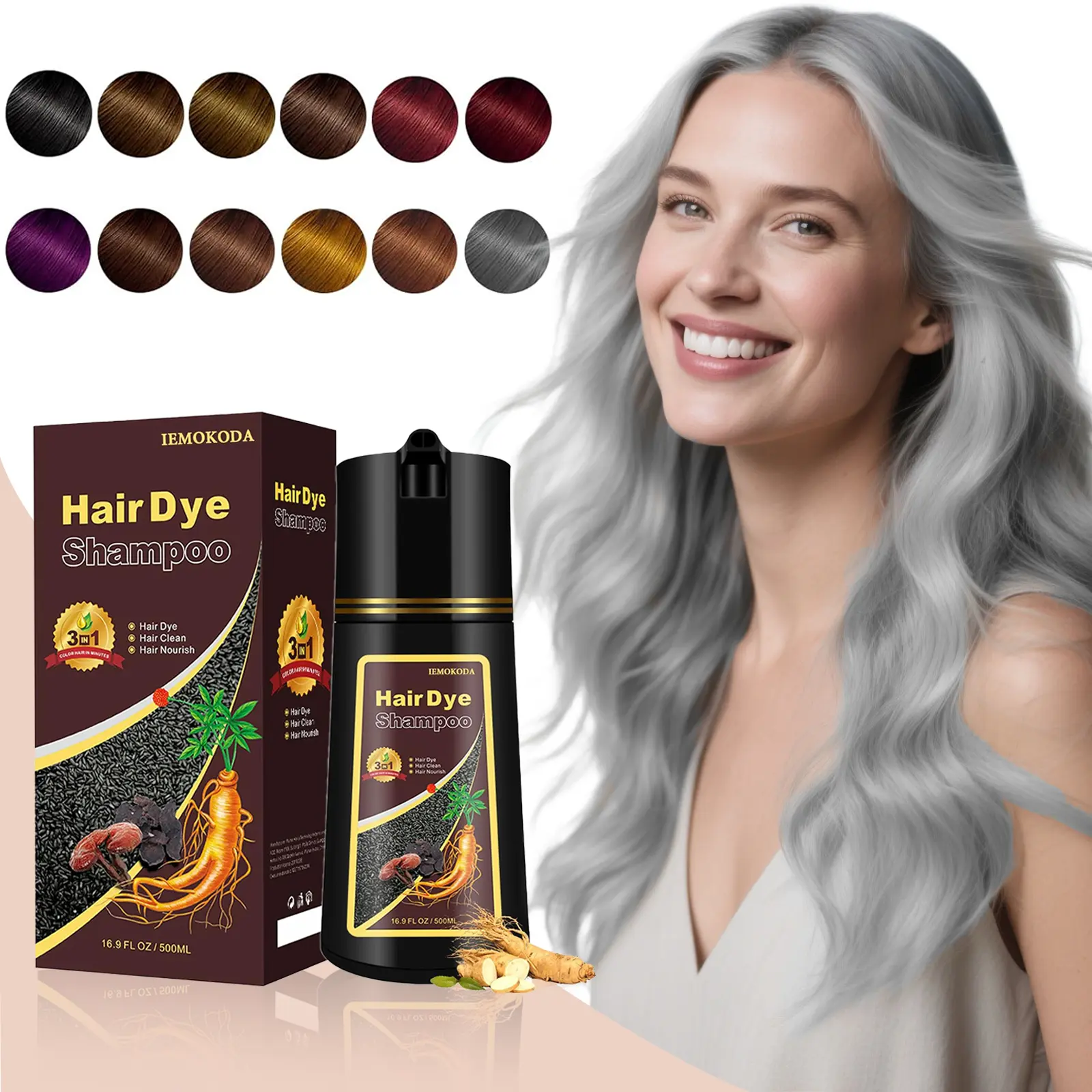 Instant Herbal Blonde Brown Hair Dye Shampoo 3 in 1, Colors in Minutes, Brown Hair Color Shampoo for Men&Women,500ML