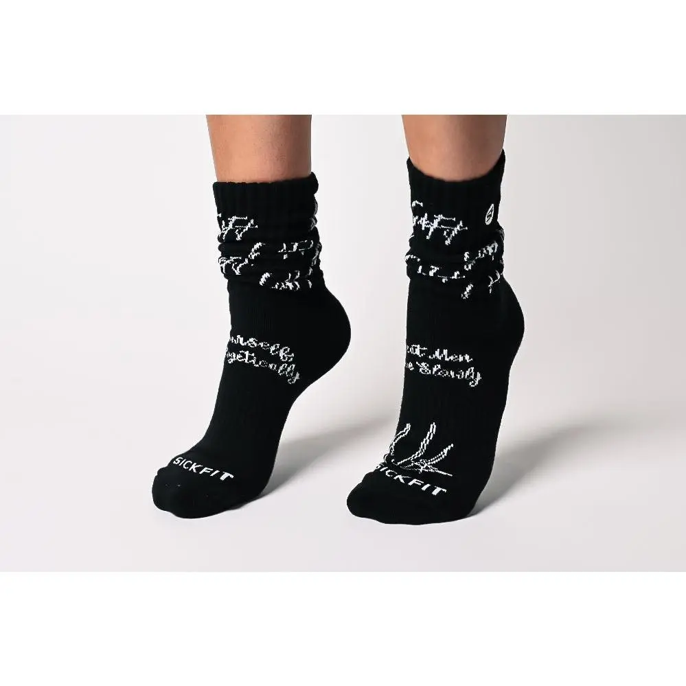 Women's Solid Black Slouch Socks with Inspirational Quote Sole, Patented Comfortable and Durable Design for Casual Wear, Lady