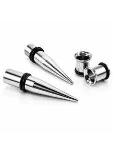 Body Jewelry Ear Stretching Kit - (1.6-10mm) 2 Steel Tapers & 2 Steel Tunnels (4 Pieces)