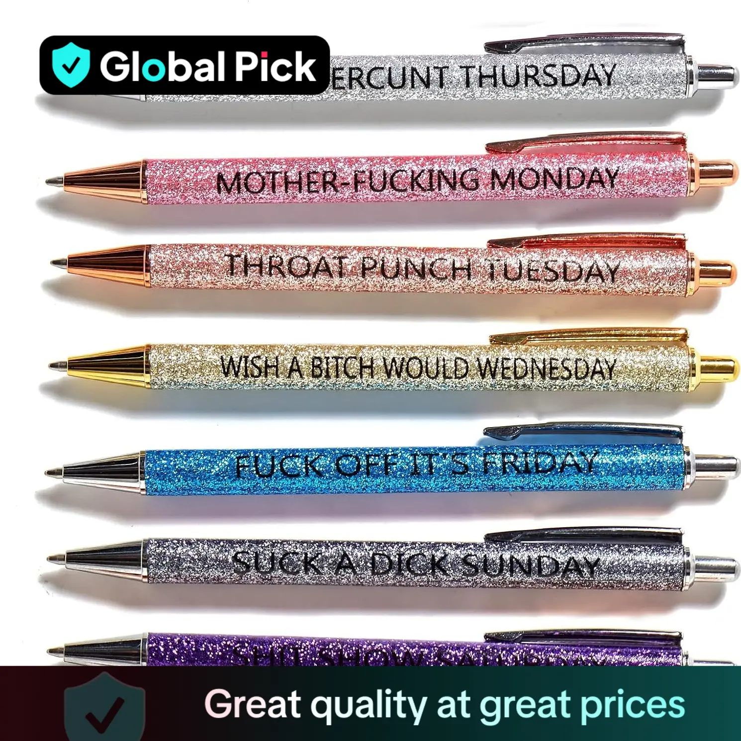 Funny Glitter Design Ballpoint Pen, Seven Days Of The Week Pen Describing Mentality, Holiday Gift Pen, Black Ink 1.0mm Gift Pen, Cute Pen Office Suppl
