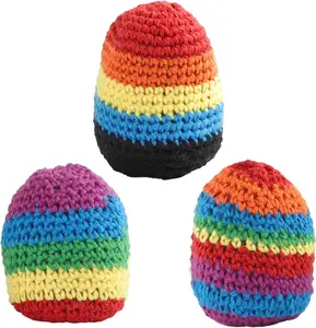 Hand-Made Knitted Kickballs Hacky Sack, Set of Random 1/2/3/6, Crochet Hacky Sacks for Adults and Kids in Assorted Colors and Patterns, Hanky Sacks Footbag Indoor and Outdoor Toys, Goodie Bag Stuffers