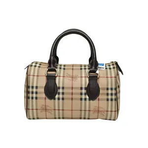 Pre-owned BURBERRY leather Tote Bags 【Zanna】 Check PVC Vintage Knight Boston Handbag Burberry