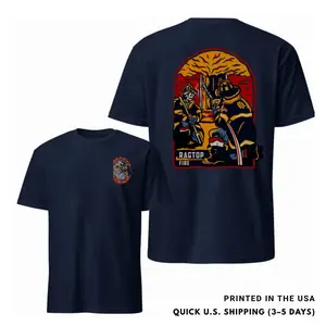 [Printed in the USA] Ragtop Firefighter Scene T-Shirt, Vintage Streetwear Firefighting Graphic Tee, Soft Cotton Blend, Gift For Firefighters And First Responders