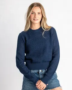 Archer Cashmere Rue Solid Stitchy Crew in Midnight