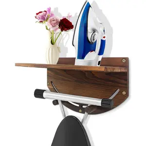 Ironing Board Hanger Wall Mount Wooden Heat Resistant Ironing Holder Ironing Caddy Board Storage for Laundry Room
