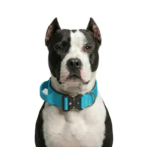 Tactical Dog Collar with Metal Buckle, Heavy Duty Nylon Pet Training Collar with Control Handle for Medium Large Dogs, Adjustable Outdoor Walking Collar for Bully Pitbull