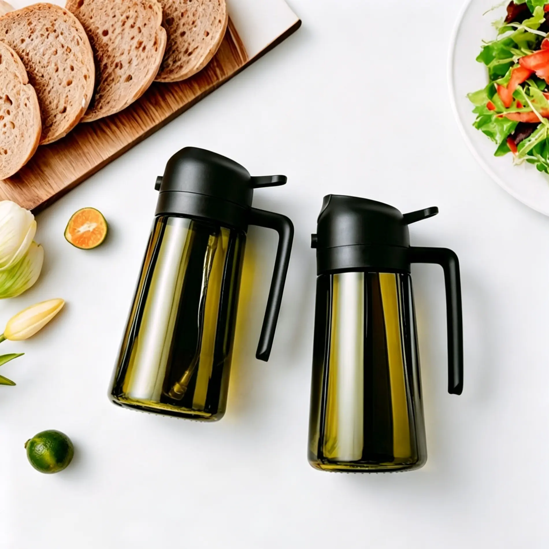 2-in-1 Glass Oil Sprayer & Pourer Bottle, Drip-Free Leak-Proof Kitchen Dispenser, Oil Dispenser Set for Air Fryer, Salad